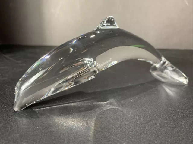 VTG Baccarat Crystal Art Glass Dolphin Sculpture Figurine France Signed 6"