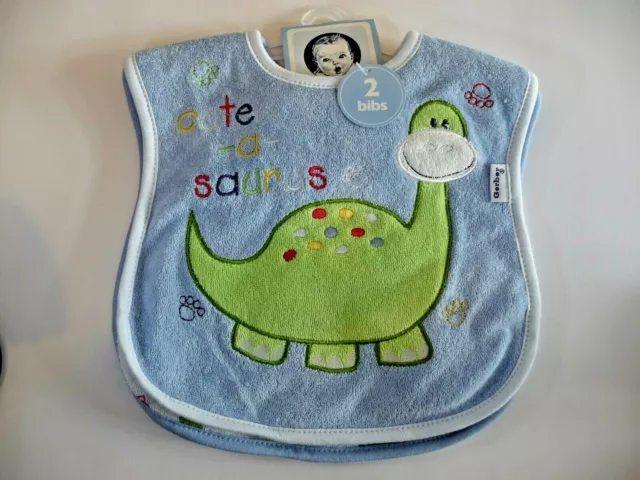 GERBER 2 Pack Baby Cotton Bibs - Green/Blue/White - Dinosaurs One Size Fits All