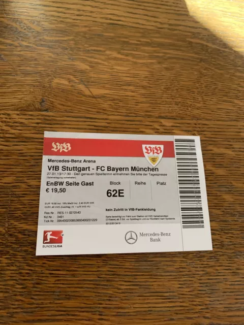 Used Sammler Ticket VfB Stuttgart vs FC Bayern München 1. BL Saison 2012/13