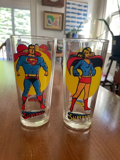 1976 Superman and Supergirl PEPSI Collector Super Series Glasses - MINT