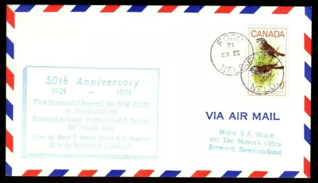 50th ANNIVERSARY INTERNAL AIR MAIL, FOGO NEWFOUNDLAND, MAJOR MALOTT( K2421)