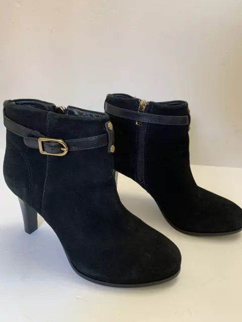 Tory Burch Black Suede Leather Heels Side Zip Ankle Booties Size 7 M