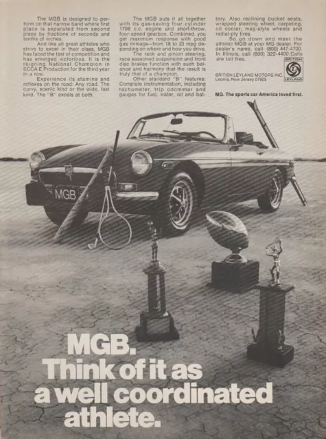 1974 MG MGB - "A Well Coordinated Athlete" - Sports Equipment - Print Ad Photo