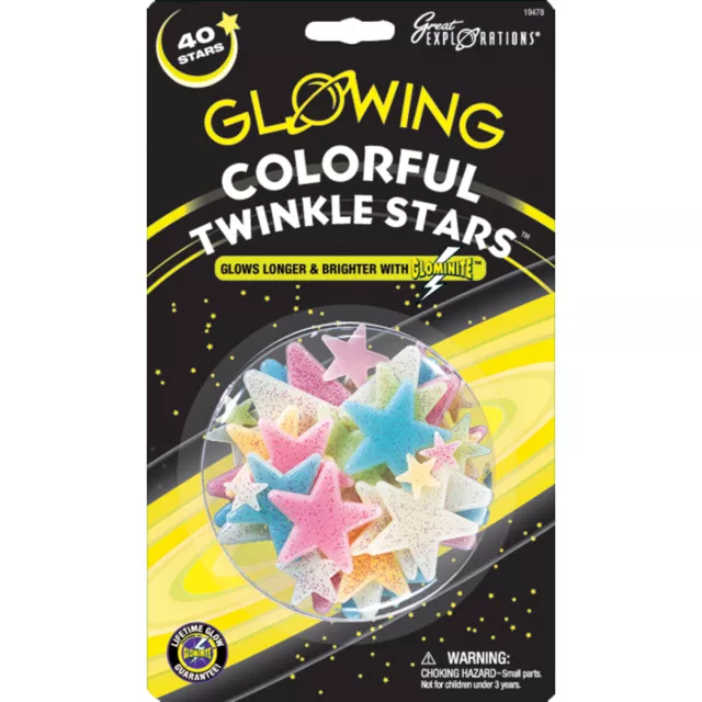 3 Pack Great Explorations Glowing Star Pack-Colorful Twinkle Stars 40/Pkg GLOW-1