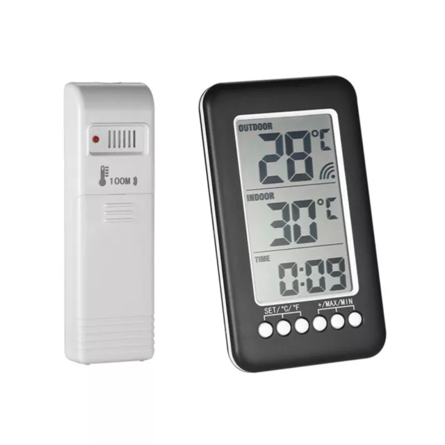 WIRELESS INDOOR OUTDOOR Thermometer Digital Clock Temperature Meter for ...