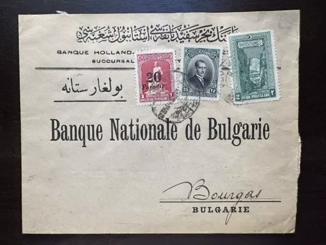 OTTOMAN-TURKEY-TURKISH Cover to BANQUE NATIONALE DE BULGARIA-Burgaz- Multi Stamp