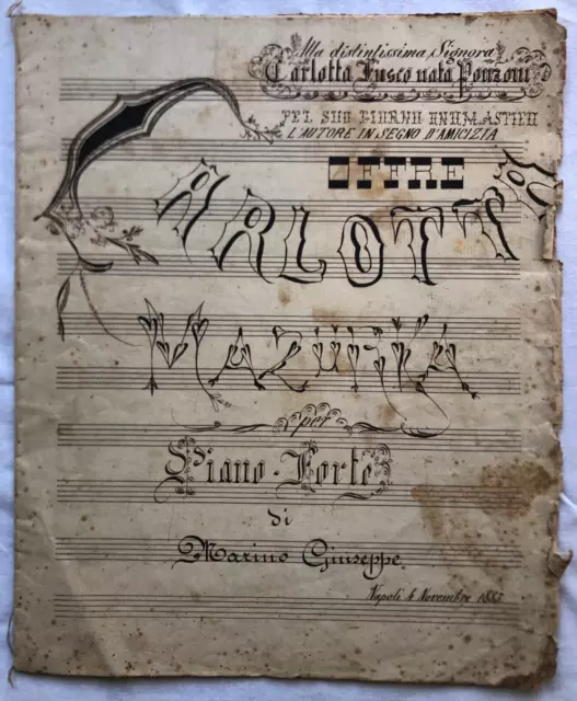Inedito Originale Antico spartito musicale manoscritto Mazurka pianoforte 1885