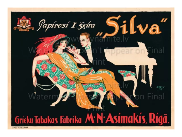 Vintage Latvia Poster Print ADVERT "GREEK CIGARETTES SILVA, RIGA "18x24"