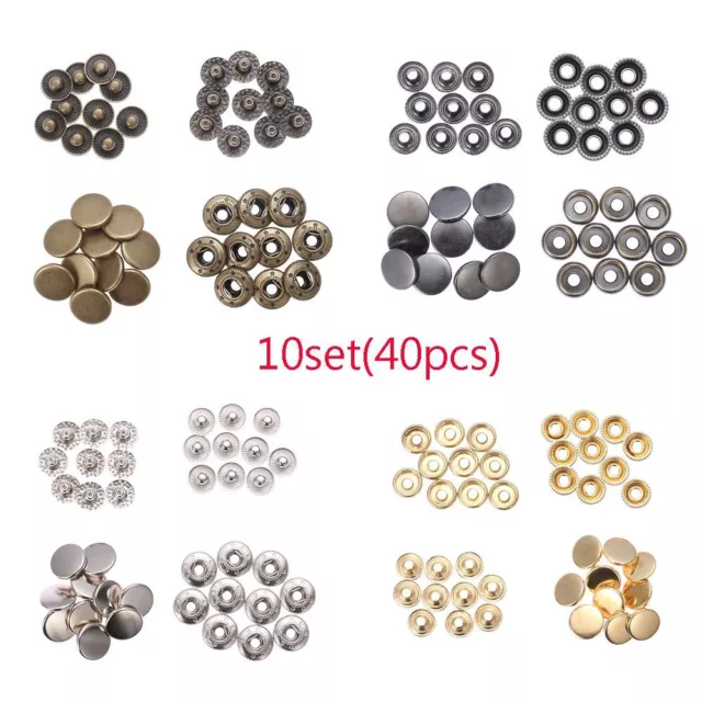 10set (40pcs) Diy Stud Metal Round Fasteners  Press Button Snap Buttons
