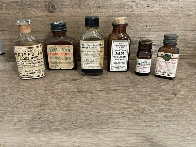 Lot of 6 Vintage Apothecary Medicine -  Medicine Bottles