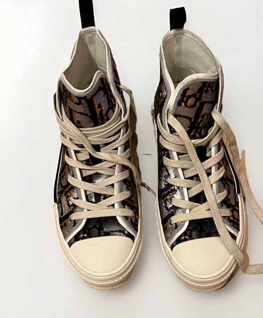 DIOR B23 Silver-Tone Blue Orange Oblique Sequinned Embroidered