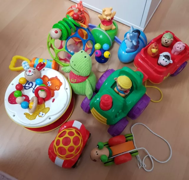 babyspielzeug Paket Chicco Haba Eichhorn Frosch Ole Traktor m.Musik Winnie pooh