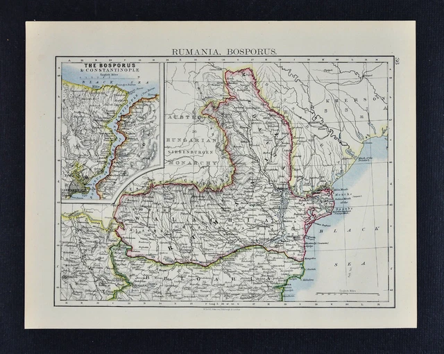 1895 Johnston Map - Turkey in Europe Bulgaria & Rumania Bosporus Constantinople