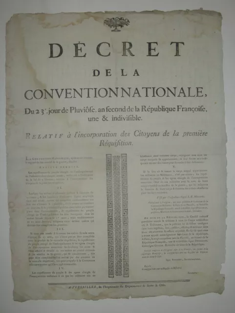 Placard De La Revolution - Decret De La Convention Nationale Requisition 1794
