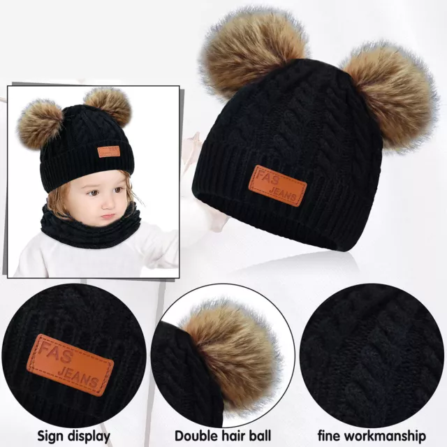 3PCS/set Kids Hat Scarf Gloves Set Baby Winter Warm Girls Boys Pompom Beanie Cap