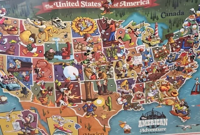 WDW Epcot American Adventures Walt Disney World Characters USA Art Print Poster