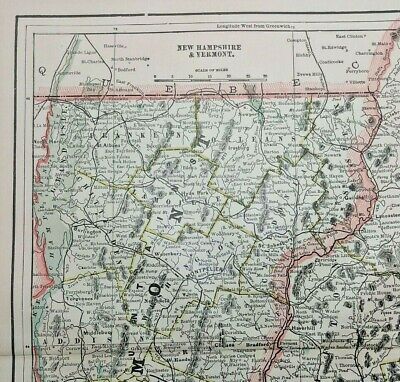 1894 Vintage NEW HAMPSHIRE & VERMONT Atlas Map Antique Encyclopedia Britannica 2