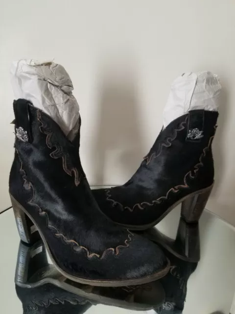 Mark Nason Black Leather Pony Hair Cowboy  Ankle Boots Heels Size 9 $659