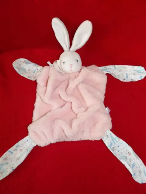 Doudou Plat Kaloo Lapin Plume Blanc Rose Oiseau