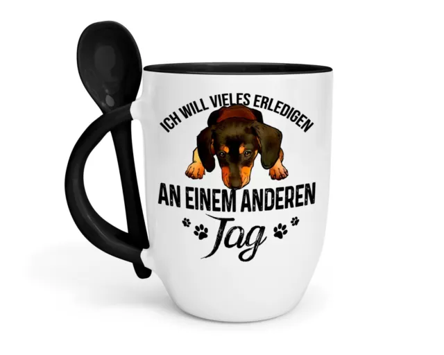 Kaffeetasse Tasse mit Löffel Dackel Dachshund Teckel Hunde Kaffee Sprüche Fun