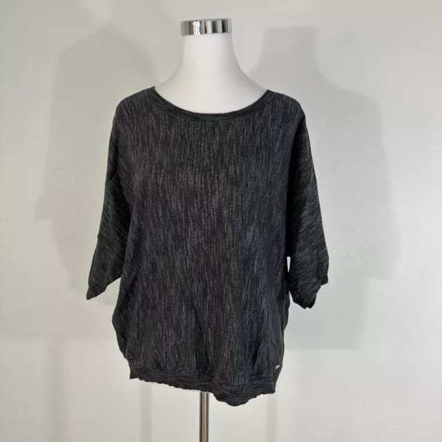 DKNY JEANS Womans TOP Sweater M Marbled Black SHORT SLEEVE KNIT SHIRT NWT