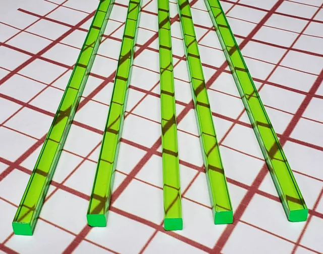 5 PC 1/4” x 1/4" x 12” INCH LONG SQUARE CLEAR GREEN ACRYLIC TRANSLUCENT ROD .25"