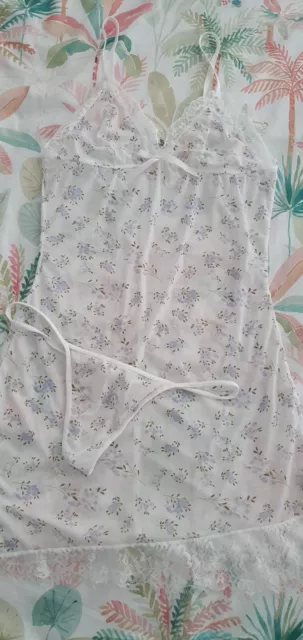 Sheer Womens Nightie Lingerie Floral Lace Size M