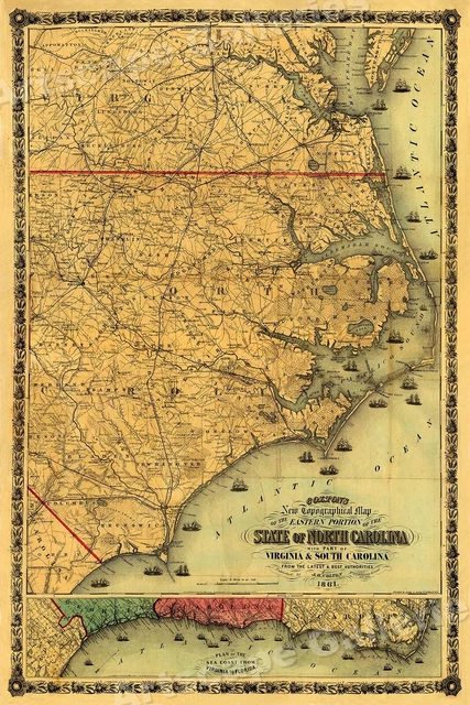Colton's 1861 Map of the State of North Carolina - 24x36