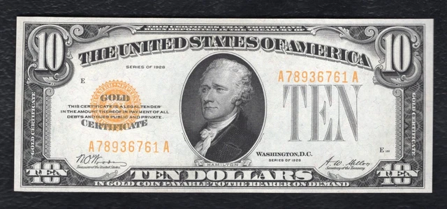 Fr. 2400 1928 $10 Ten Dollars Gold Certificate Currency Note Gem Uncirculated