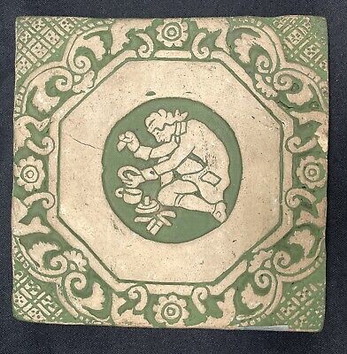 Vintage Mercers Moravian 4" x 4" Green Tile - Small Chip