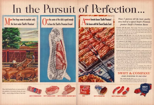 Vintage 1946 SWIFTS Premium Bacon Ephemera 40's 2-Page Print Ad