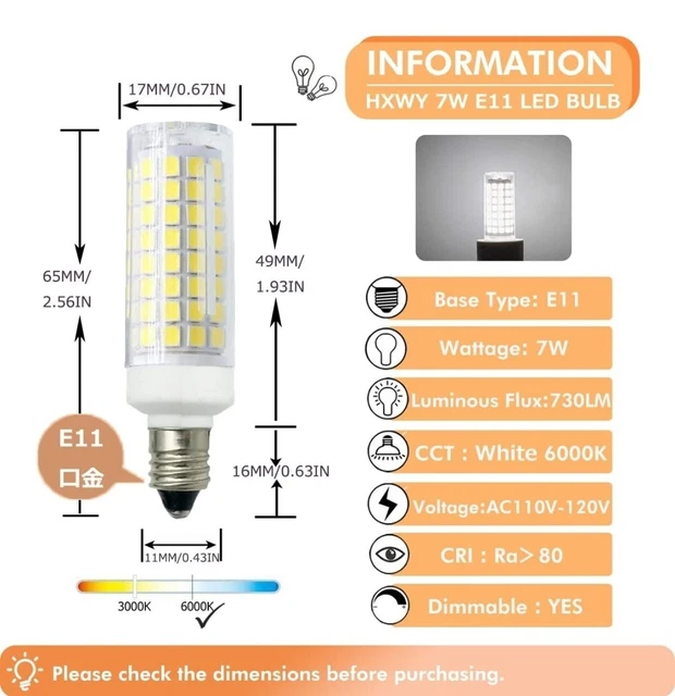 HXLED E11 LED Bulb, mini Candelabra base