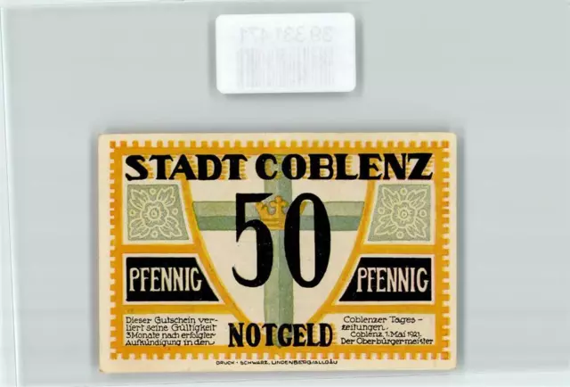 39331471 - 5400 Koblenz Notgeld Gutschein 50 Pfennig Koblenz Stadtkreis