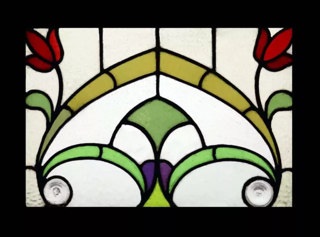 Amazing Art Nouveau Floral Antique English Stained Glass Window