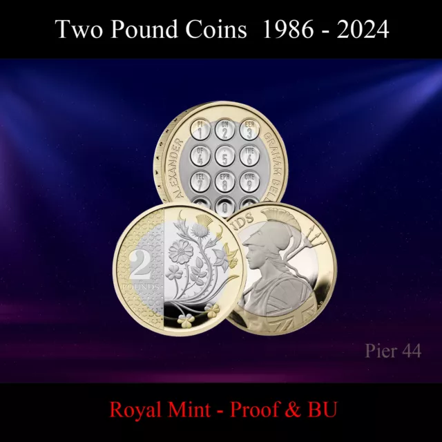 1986 - 2024 UK £2 Two Pound Coins PROOF & BU Brilliant Uncirculated Royal Mint