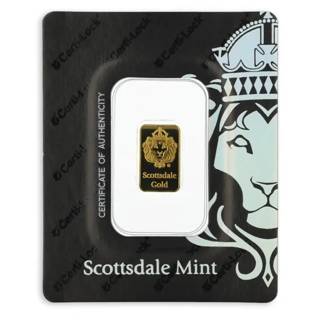 2 gram Scottsdale Mint .9999 Gold Bar - Sealed in Certi-Lock COA #A378