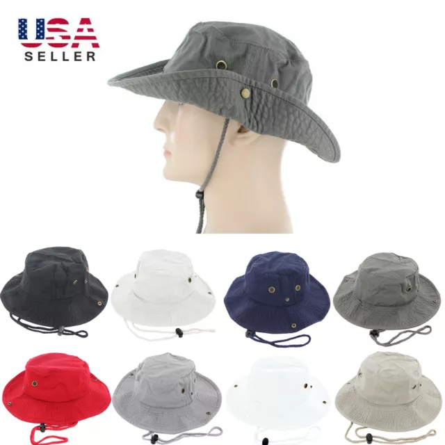 Mens Boonie Bucket Hat Cap Cotton Wide Brim Sun Outdoor Fishing Military Hunting