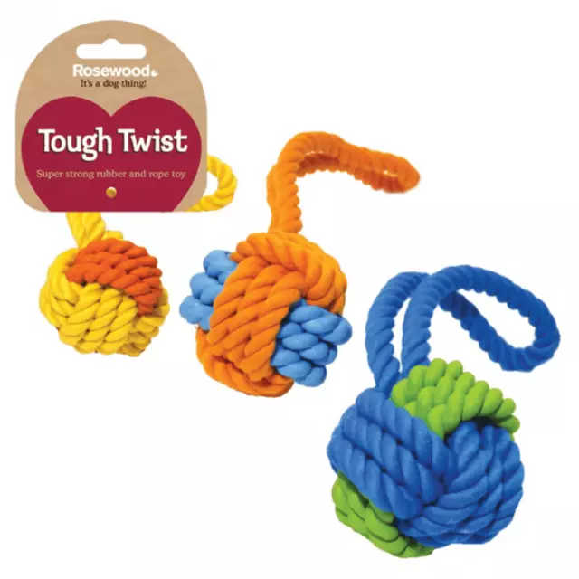 Rosewood Tough Twist Rubber & Rope Ball Tug Dog Toy | Dogs