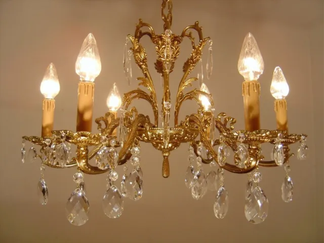 Fine Heart Shape Crystal Brass Chandelier Lamp 6 Light French Europe Ø 26"