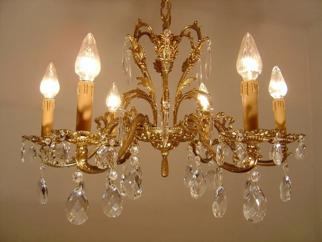 Fine Heart Shape Crystal Brass Chandelier Lamp 6 Light French Europe Ø 26"