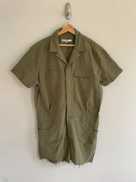 Mr. Turk Men’s Men’s Green Khaki Jumpsuit Collared Short Sleeve Raw Hem Size XL