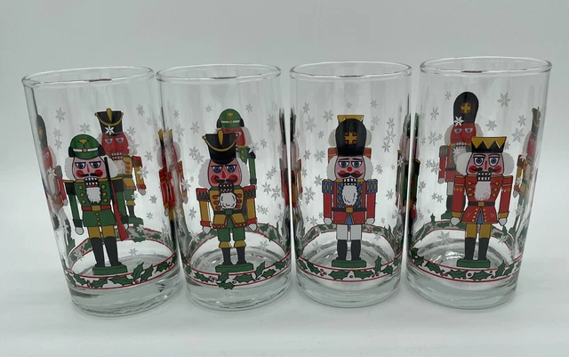 Nutcracker Christmas Glasses Set Of 4 Holiday Highball Tom Collins Vintage