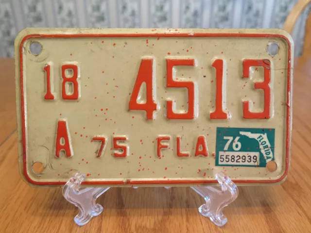 Vintage Motorcycle License Plate FLORIDA FL 1975 w/ 1976 Sticker