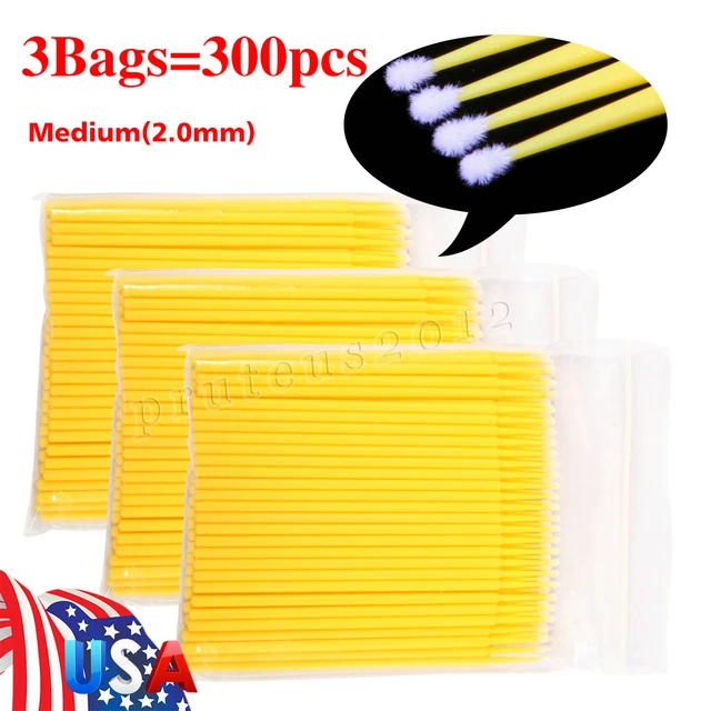 300PCS Dental Micro Brush Disposable Materials Tooth Applicators 2.0mm Yellow