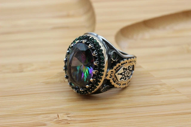 Bague pour homme en topaze mystique faite à la main en argent 925k avec... 3