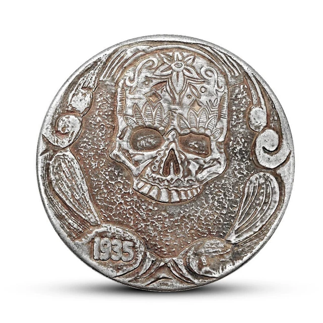 1935 Skull Nickel Hobo Coin Carving Art Coin Collection Fast Ship
