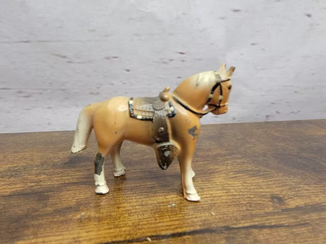 Vtg Antique Cast Metal Tan Brown Horse Mini Figurine Toy