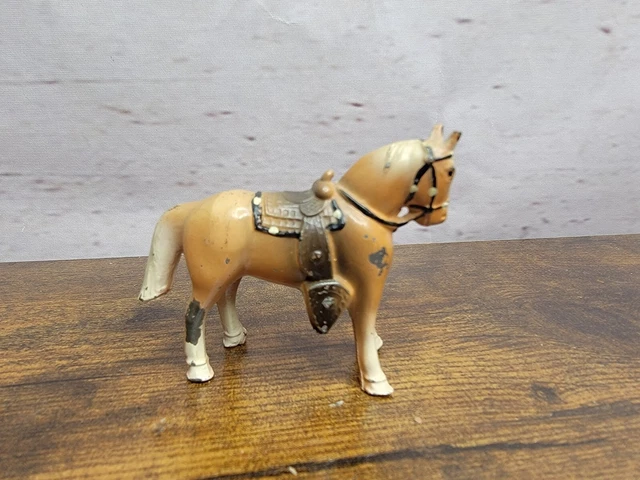 Vtg Antique Cast Metal Tan Brown Horse Mini Figurine Toy