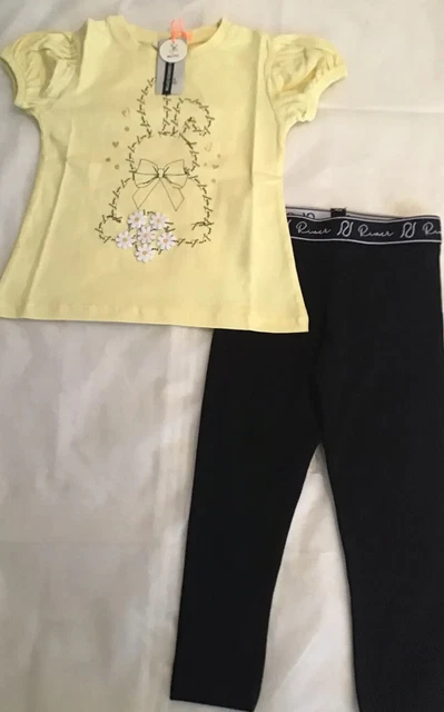 Set T-shirt gialla coniglietto di Pasqua River Island mini bambina età 3-4 anni nuova con etichette