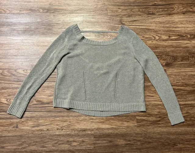 Inhabit Womens Knit Linen Blend Long Sleeve Blouse Top Gray Sweater Size S